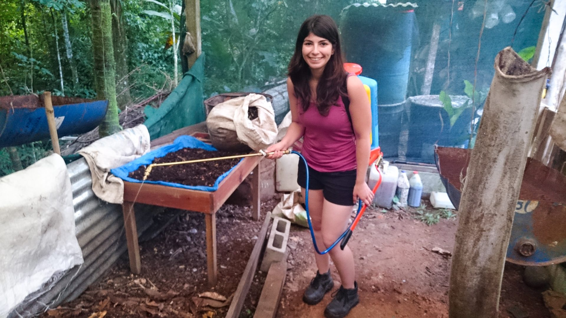 Joanna Constandis in the South America, regenerating soil for sustainable reforestation. 