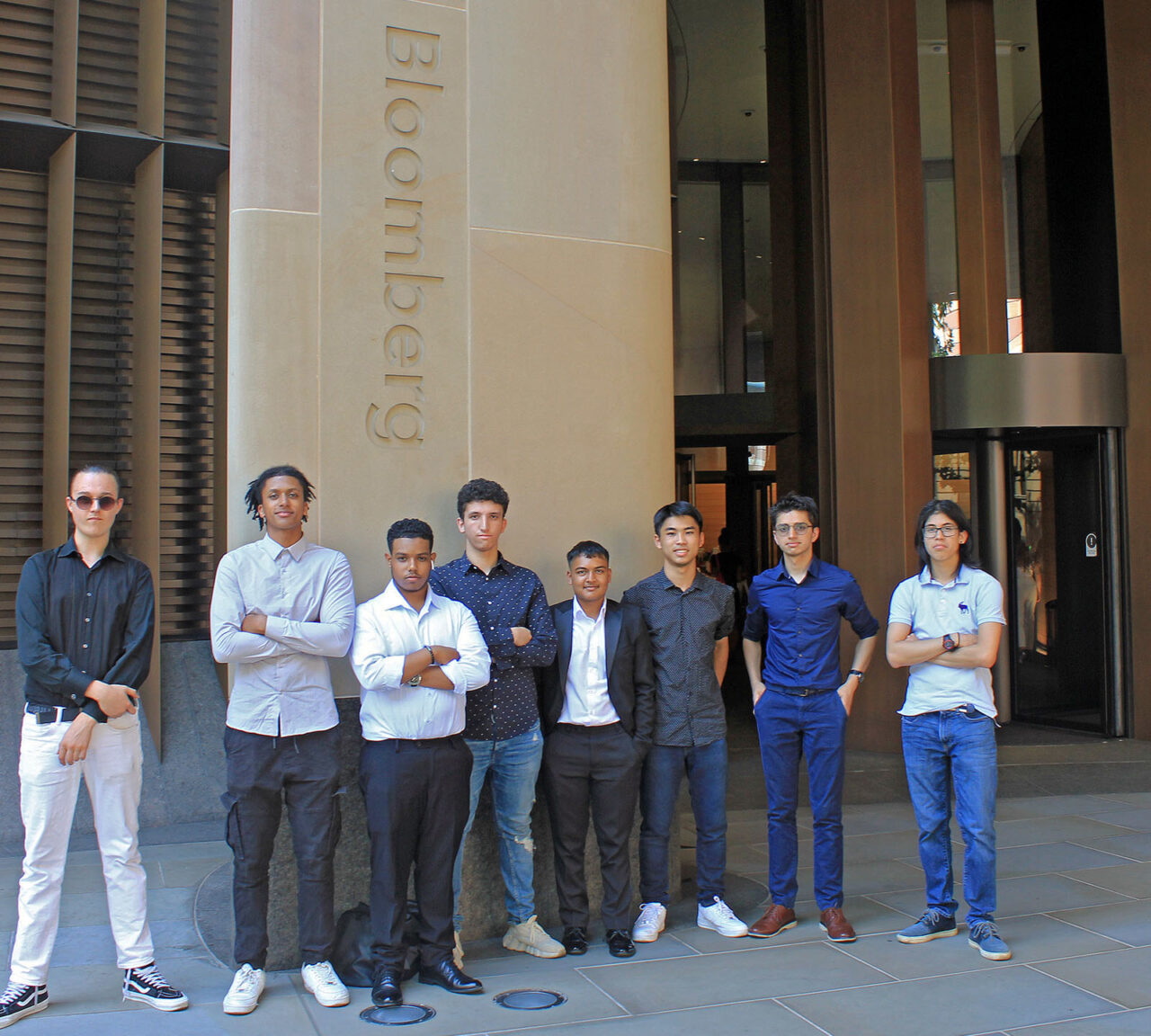 Central Foundation Boy's School design students outside Bloomberg