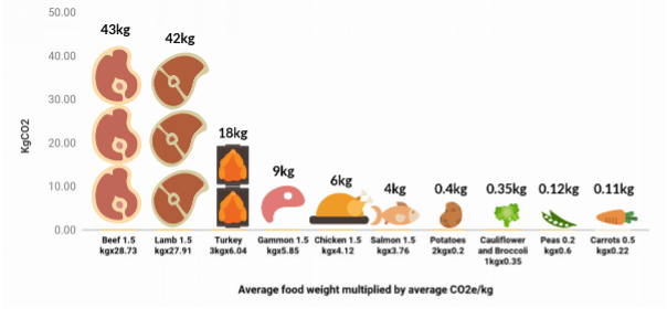 Graph demonstrating the most impactful meats to the environment.