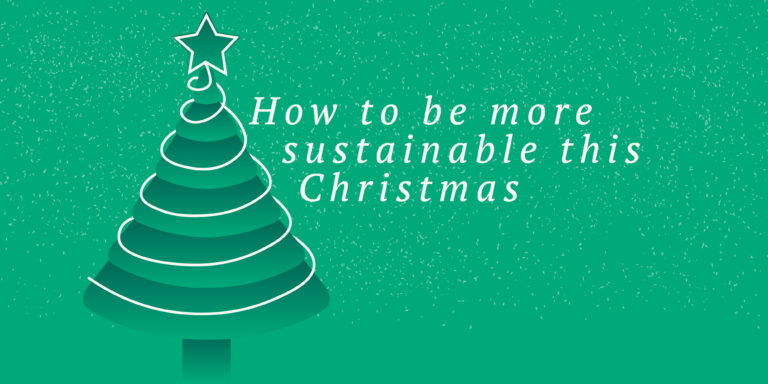 A christmas tree in snow, with a title "how to be more sustainable this Christmas"